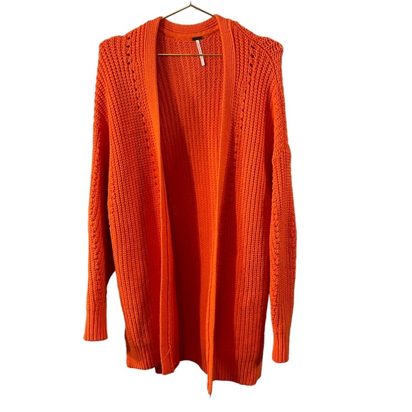 Free People Sweaters - Free People Orange Chunky Oversized Cardigan Sweater Size Small